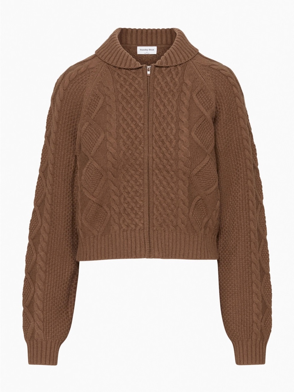 Aritzia Sunday Best size small wool Cable-Knit Zip-Front Women's Sweater - Brown